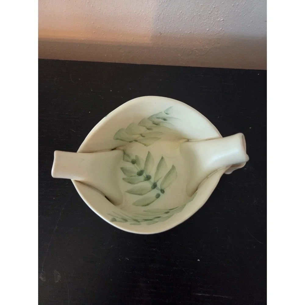 Hilborn Pottery Pinch Pot Cream Green Fern Trinket Bowl Dish Canada 6''